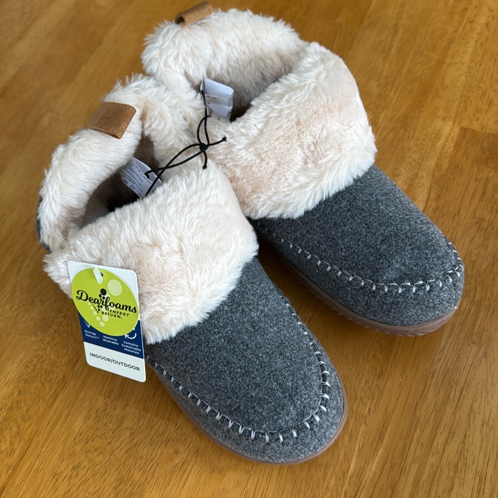🎁 NWT Alpine Dearfoams Moritz Bootie Slipper Gray Boot Slippers Gift Women